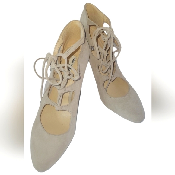 Karl Lagerfeld Jasmin Suede Lace-Up Neutral Pumps Sz 9 - Picture 1 of 11